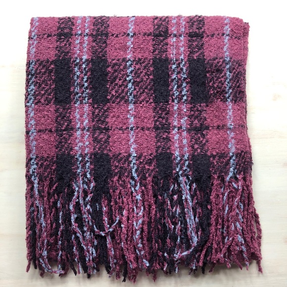 Free People Emerson Plaid Blanket Scarf Plum - Picture 4 of 8